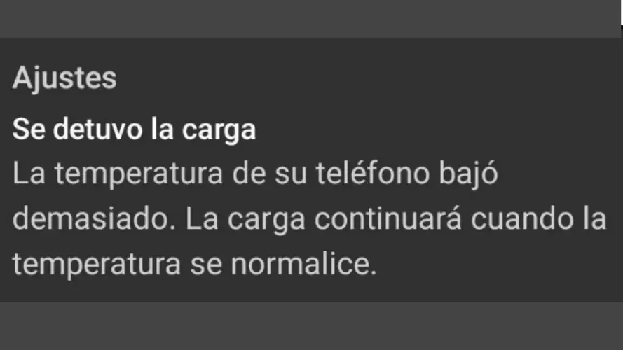 Carga Detenida la Temperatura en su teléfono es muy Baja