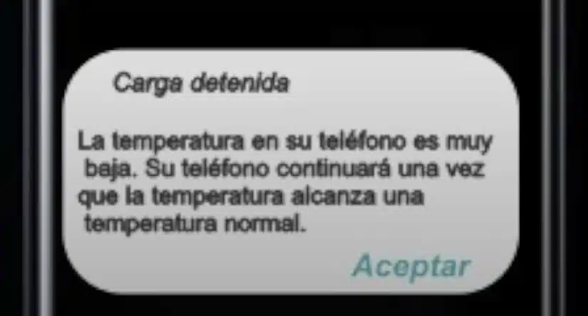 Carga Detenida la Temperatura en su teléfono es Baja